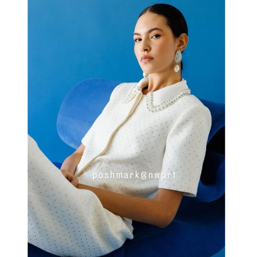 NWT 💯 SANDRO Paris Lahavane Rhinestone Crop Blazer Jacket Blouse Top 34 0 XS - Picture 13 of 13